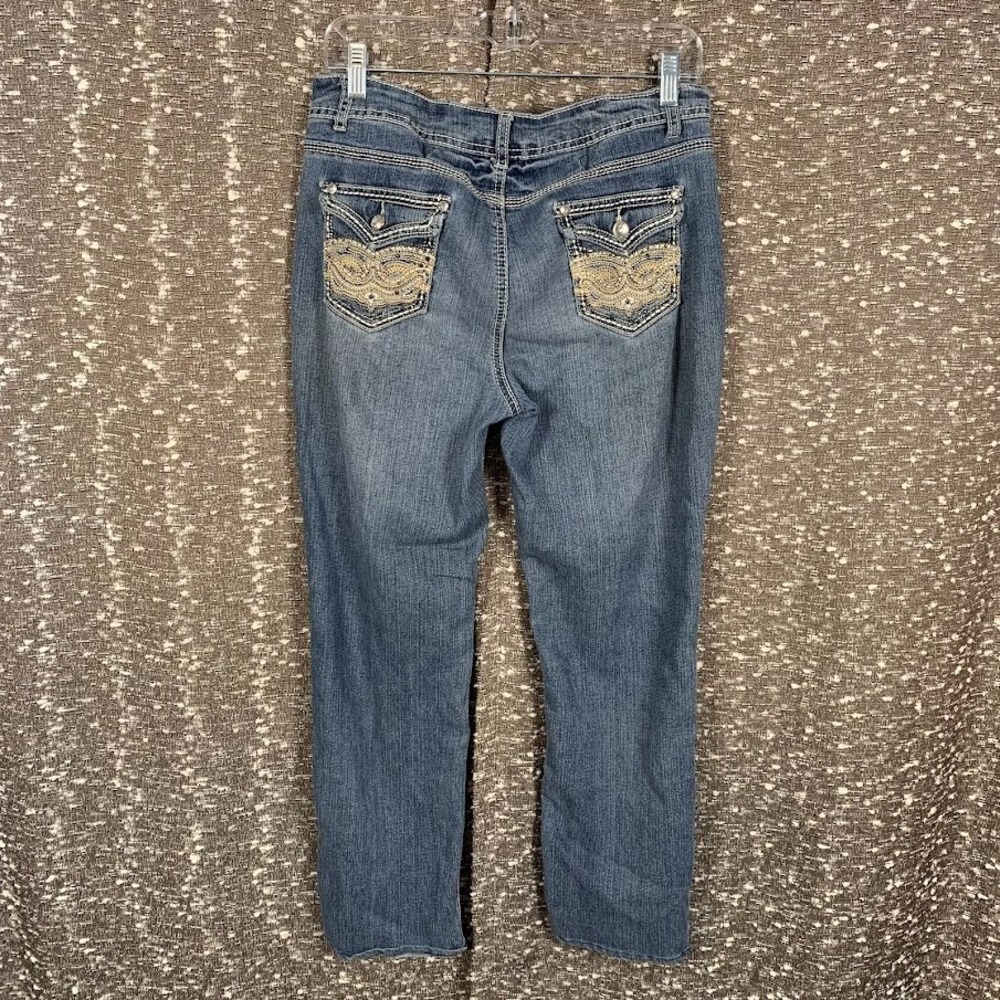 Vintage Roz & Ali Embroidered Denim Jeans Straight Leg Hemmed Y2K Women's 8